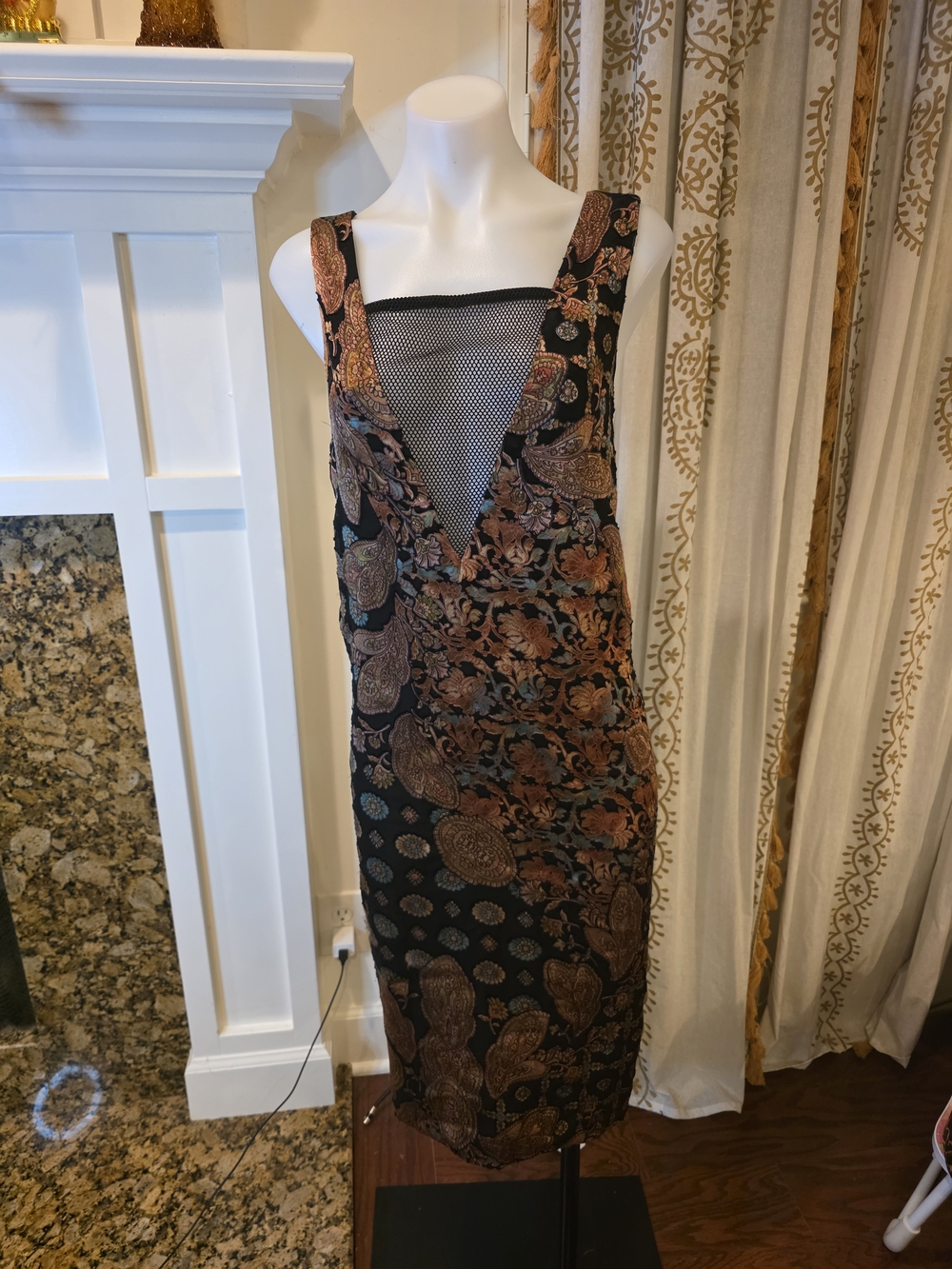 ASOS Black Midi Dress with Brown and Teal Paisley
